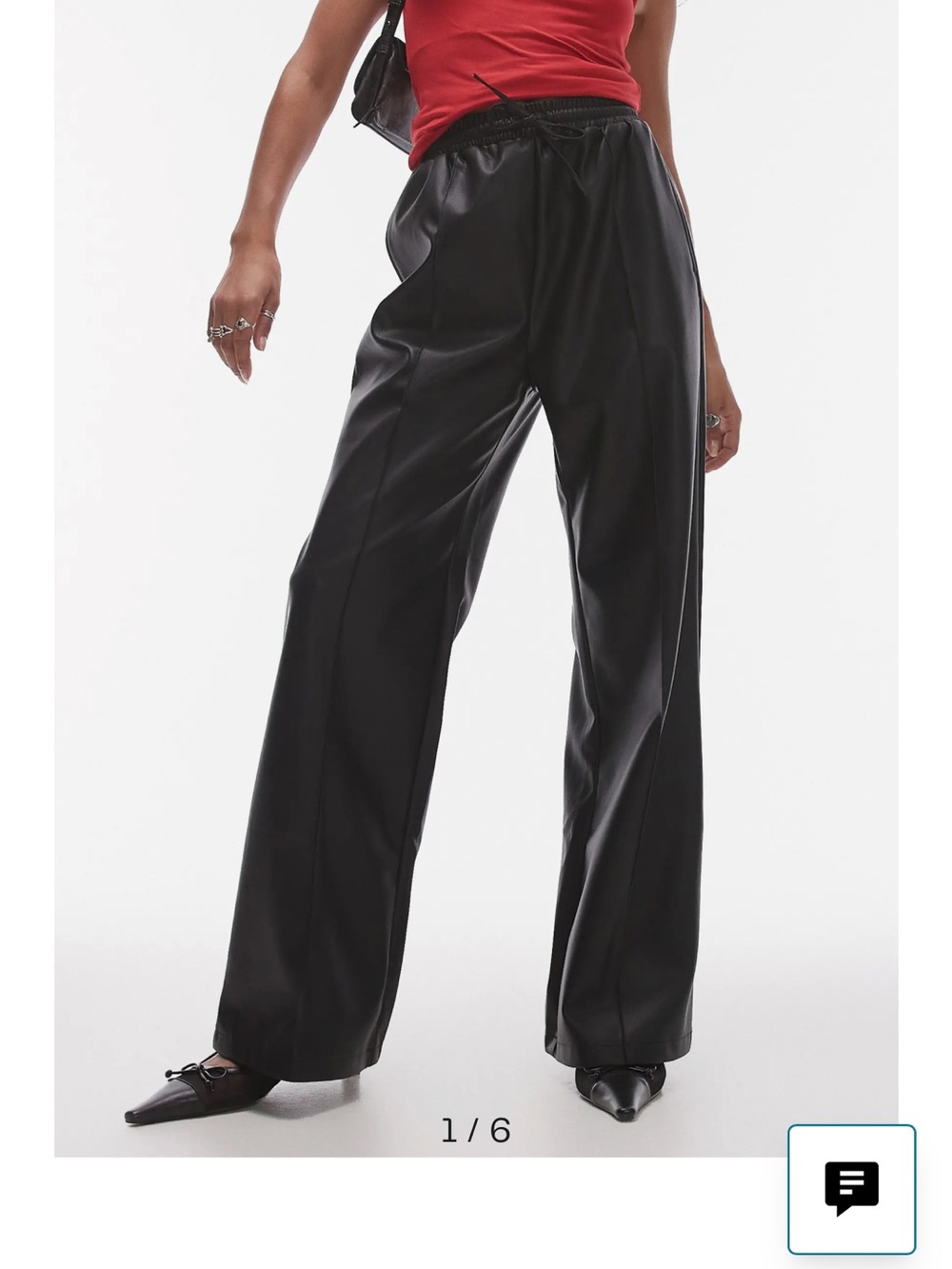 Topshop Black Faux Leather Wide-Leg Drawstring Pants
